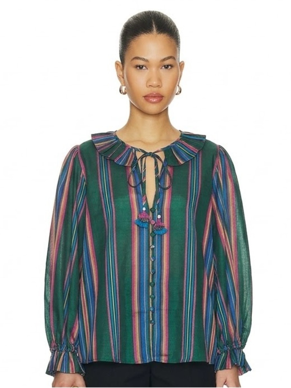 NWT Zimmermann Striped Ruffle Collar Blouse in Green fits size S